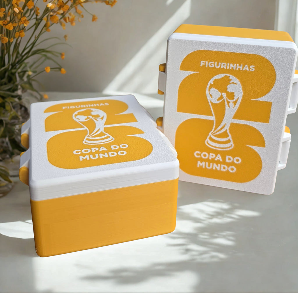 Caixa de figurinhas Amarelo e Branco - Organizador 3D para Colecionadores