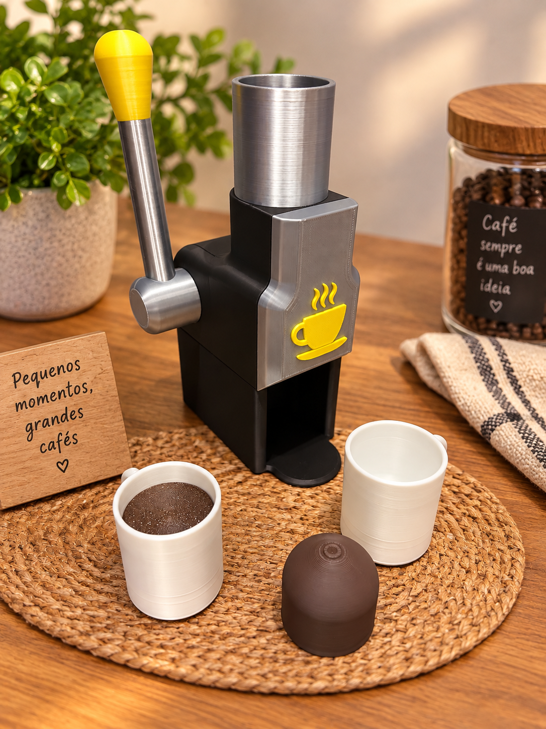 Máquina de Café de Cápsula - Prata e Amarelo - Lemon 67