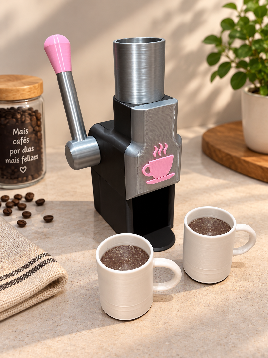 Máquina de Café de Cápsula - Prata e Rosa - Lemon 67