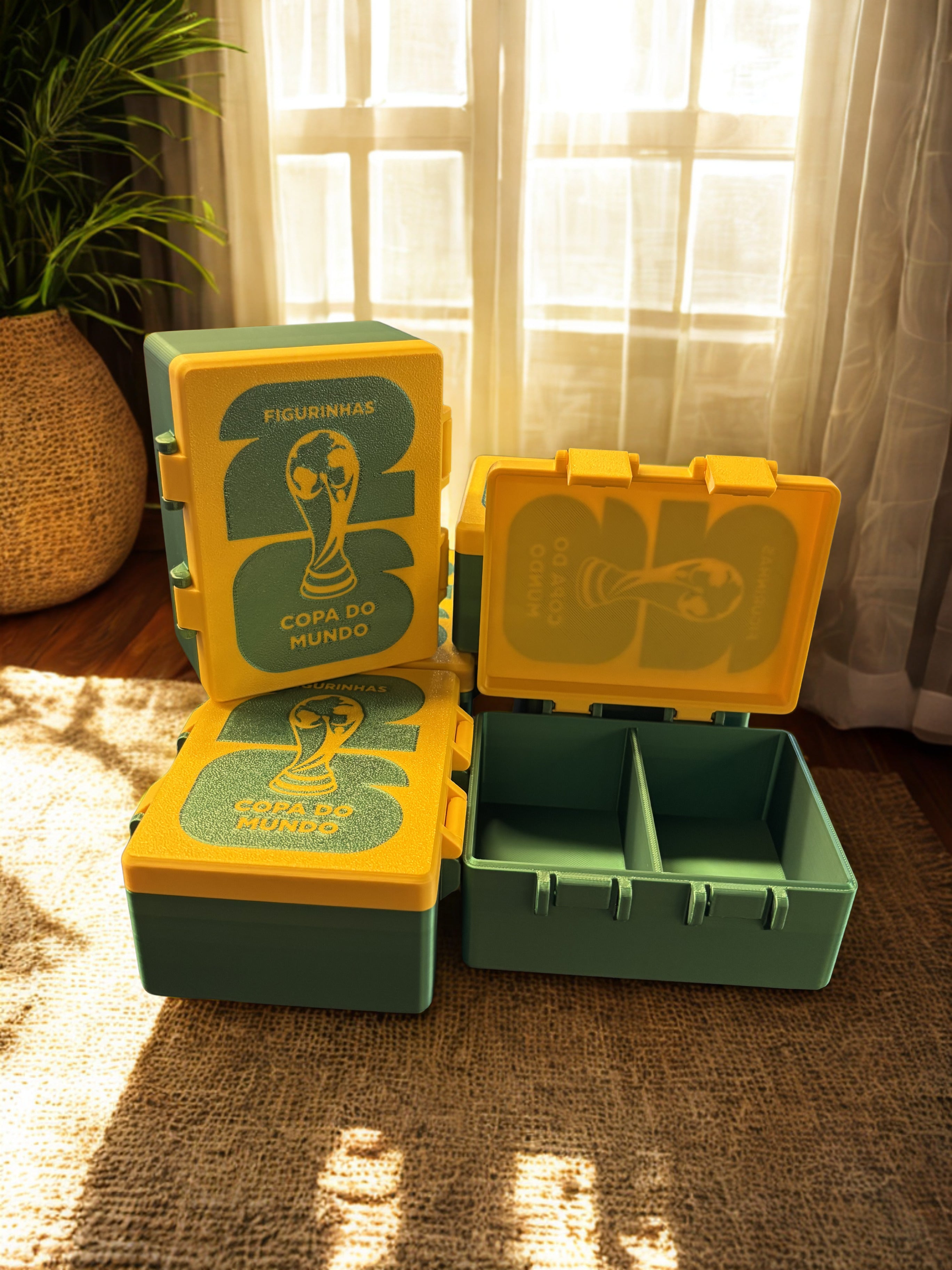 Caixa de figurinhas Amarelo e Verde - Organizador 3D para Colecionadores